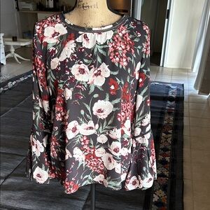 LOFT Floral Blouse - Black, Red, and White